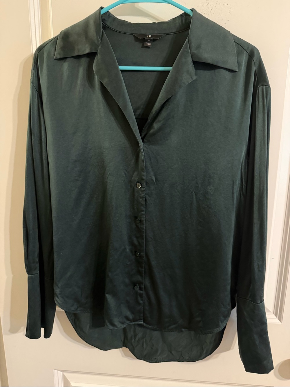 Banana Republic Dark Green Silk Button Front Blouse